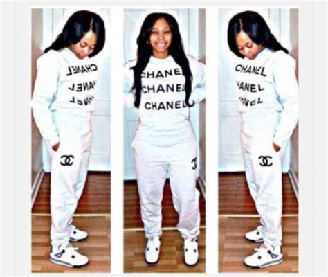 black chanel shorts|Chanel sweatpants black and white.